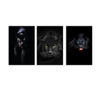 LXWWW Cuadros de Pared de Lienzo de Pantera de Leopardo Negro Arte de Pared de Sala de Estar Carteles de Animales Salvajes Impresiones decoración del hogar 40x50cmx3 sin Marco