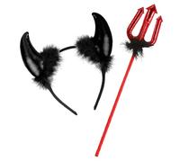 LXYNALI Diadema de cuernos de diablo y tridente de Halloween, Cuernos y Tridente, Tenedor del Diablo,Juego de disfraz de diablo para carnaval, disfraces de fiesta de Halloween