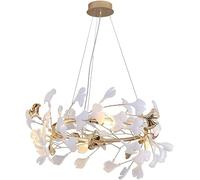 LXYST 10 Heads Mid Century White Ginkgo Leaf Petal Bedroom Large Chandelier Nordic Creativity Light Minimalist Kitchen Island Hanging Lamp for Living Room Dining Table