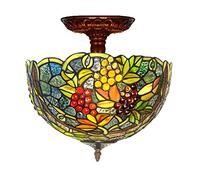 LXYST 12" Style Ceiling Fixture Stained Glass Semi Flush Mount Lamp,2 Light, Traditional Dimmable Metal Decor for Bedroom Kitchen Dining Living Room Entry H,F