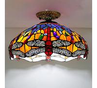 LXYST 16" Ceiling Light Fixture,Stained Glass Semi Flush Mount Lamp,Victorian Style Metal Base for Bedroom Kitchen Dining Living Room Hallway,1,2