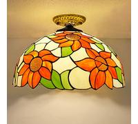 LXYST 16" Ceiling Light Fixture,Stained Glass Semi Flush Mount Lamp,Victorian Style Metal Base for Bedroom Kitchen Dining Living Room Hallway,1,10