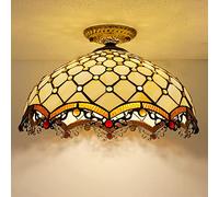 LXYST 16" Ceiling Light Fixture,Stained Glass Semi Flush Mount Lamp,Victorian Style Metal Base for Bedroom Kitchen Dining Living Room Hallway,1,5