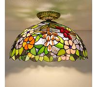 LXYST 16" Ceiling Light Fixture,Stained Glass Semi Flush Mount Lamp,Victorian Style Metal Base for Bedroom Kitchen Dining Living Room Hallway,1,7