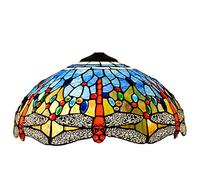 LXYST 16 Inch Dragonfly Lampshades Replacement, Only Style Stained Glass Shade, Vintage Yellow Green Orange White Light Cover for Table Floor Lamp Ceiling Pen,Blue