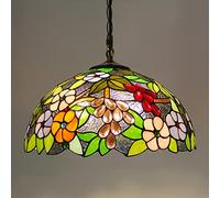 LXYST 16 Inch Style, Vintage Handmade Stained Glass Pendant Hanging Lamp, Height Adjustable Ceiling Light for Living Room Bedroom Dining Decor,6,12