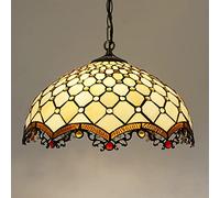 LXYST 16 Inch Style, Vintage Handmade Stained Glass Pendant Hanging Lamp, Height Adjustable Ceiling Light for Living Room Bedroom Dining Decor,6,6