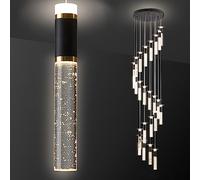 LXYST 24-Light Kitchen Island Dimmable LED Black Gold Ceiling Living Room Bedroom Foyer 144W Stairs Large Chandelier
