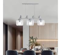 LXYST 3 Lights Transparent Glass Pendant Light Height Adjustable Lighting Fixture 's Room Hanging Lamps Resin Small Bird Ceiling Chandelier