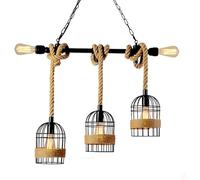 LXYST 3-Lights Wrought Iron Twine Birdcage Chain Pendant Lamp Lampshade Industrial Retro Light Fixture, Ceiling Chandelier