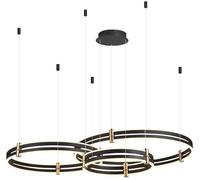 LXYST 3 Rings Ring Mid Century Black Gold Pendant Dimmable Round Circular High Ceiling Light for Dining Living Room Bedroom Kitchen Foyer, 3000K,6000k White Light-A
