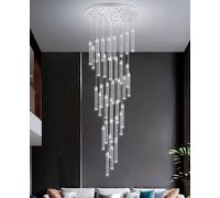 LXYST 30-Light Crystal Chandelier Dimmable Spiral Pendant for Entryway Staircase Living Room Hallway - Elegant Chrome Bubble Flush Mount Fixture