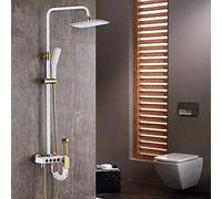 LXYST 4 Features Button Four-Files All Copper White Gold Paint Stainless Steel Faucet Sets, Luxury Shower Set