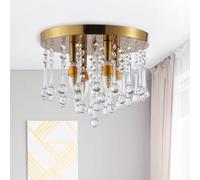 LXYST 4 Lights Flush Mount Ceiling Chandelier French Round Light Fixture with Crystal Accents, Chandelier(Gold)