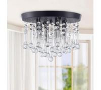 LXYST 4 Lights Flush Mount Ceiling Chandelier French Round Light Fixture with Crystal Accents, Chandelier(Onecolor)