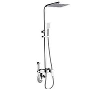 LXYST 4-Way Adjustable Chrome System Set with Brass Faucet Stainless Steel Body Hand Spray Shattaf 1.5 M Hose Thermostatic Bathtub Shower FA