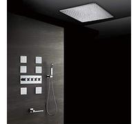 LXYST 50cm Supercharged Canopy Top Spray Back Flushing System Wall-Mounted Silver Square Thermostatic Set Copper Shower Faucet 4 Functions Beautiful Practical