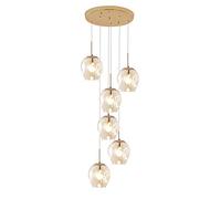 LXYST 6-Lights Glass Balls Staircase Chandelier Minimalist Pendant Light,Home Ceiling For High Ceilings Duplex Building Living Room Villa Staircase-Amber Shade 6 Light