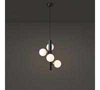 LXYST Adjustable Height Chandelier with Clear Glass Globe, Vintage Mid-Century Style for Dining and Living Room (Size: Black, 9-Light)