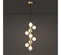 LXYST Adjustable Height Chandelier with Clear Glass Globe, Vintage Mid-Century Style for Dining and Living Room (Size: Black, 9-Light)