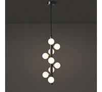 LXYST Adjustable Height Chandelier with Clear Glass Globe, Vintage Mid-Century Style for Dining and Living Room (Size: Black, 9-Light)