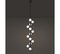 LXYST Adjustable Height Chandelier with Clear Glass Globe, Vintage Mid-Century Style for Dining and Living Room (Size: Black, 9-Light)