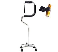 LXYST Adjustable Walking Cane Large Base for Extra Stability, Lightweight Crutch with Light and Soft Foam Handle, 286 LB Weight Capacity,Silver