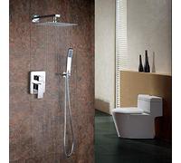 LXYST All-Copper Silver Wall-Mounted Pre-Embedded Box Concealed Bathroom Set Hand-Held Shower System Dual-Function Hot and Cold Water Pressurized Square Top Nozzle Fixed Showerhea