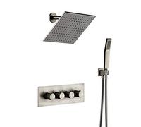 LXYST All Metal Included Systems 8 Inches Big Flow Rain Handheld Brushed Nickel Rainfall System Luxury Shower Set