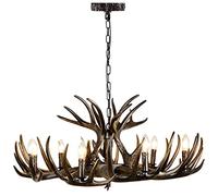 LXYST Antique Black Rustic Deer Horn Chandelier - Vintage Farmhouse Candle Pendant Light for Living Dining Room Loft Decor Unique Hanging Ceiling Fixture