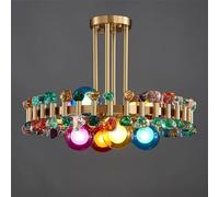 LXYST Arrived Crystals Chandelier for Living Room Gold Round Kitchen Fixture Colorful Stone Hanging LED Home Decor Lamp, A Dia80 H20cm/Cold
