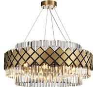 LXYST Art Deco Crystal Clear Suspension Luminaire Lampen for Dinning Room Lighting Chandelier LED Home Decor Lamp, Round 100cm