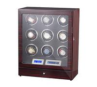 LXYST Automatic Box 9 Wooden Storage Case LCD Touch Screen Adjustable Pillows Built-in Led Light Quiet Motor,Black Watch Winder