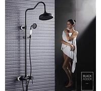 LXYST Bathroom Household Hotel Retro Brass System Adjustable Height Column Black European Spray Shower Set