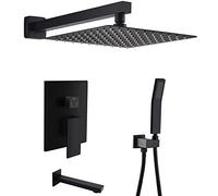 LXYST Bathroom Rain Mixer Combo with Tub Spout 10 Inch Head and Handheld Complete Matte Black System Luxury Shower Set