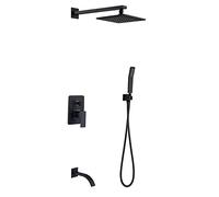 LXYST Bathroom Wall Mounted Combo with High Pressure 8" Square Rain Head and Handheld Faucet Black, Shower Set