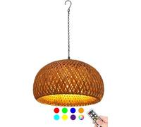 LXYST Battery Operated Rattan Pendant Light with Remote - Rechargeable Chandelier Portable Hanging Lantern for Outdoor and Indoor Spaces