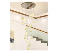 LXYST Beige Glass Chandelier Pendant Light for Staircase Living Room Hallway - Adjustable Elegant Ceiling Lamp Long Hanging Gypsophila Fixture