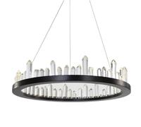 LXYST Black Crystal Chandelier 80cm Round Pendant Light for Living Dining Room Bedroom - Elegant Ceiling Fixture Contemporary Home Decor