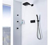 LXYST Black Dark Wall-Mounted Copper Two-Function Flying Rain Cascade Shower Set Beautiful Practical