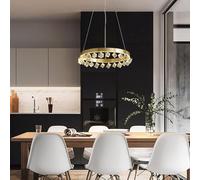 LXYST Black Fixture Dining Room Bedroom Molecular Light Luxury Circle Square Crystal LED Pendant Lamp, Chandelier(Warm Light,25.59in)
