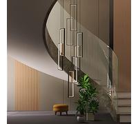 LXYST Black Rectangle Chandelier,LED Stair Chandelier, Long Pendant Lighting Adjustable Height,Warm White 3000K,Large Hanging Light Fixture for High Ceiling Villa,Entryway
