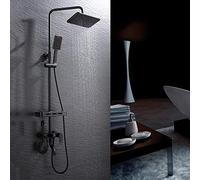 LXYST Black Square Set Supercharged Top Lift System Copper Shower Faucet Four Gears with Spray Beautiful Practical