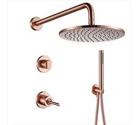 LXYST Brass Brushed Rose Gold Bathroom Wall Arm Diverter Mixer Handheld Spray Sets with 8-10 Round Rainfall Head, Luxury Shower Set,8 Inch