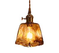 LXYST Brass Glass Chandelier For Kitchen Island Hallway,Vintage Pendant Light,Farmhouse Amber Ceiling Hanging Light Fixtures-A 14x18cm(6x7inch)