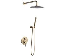 LXYST Brushed Gold Mixer for Bath Wall Mount Concealed System with Stainless Steel Top + Handheld Luxury Shower Set,10 Inch