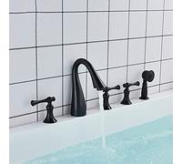 LXYST Brushed Nickel Bathtub Faucet with Hand Set Deck Mounted Bathroom Rainfall Held Shower Mixer Tap,Black
