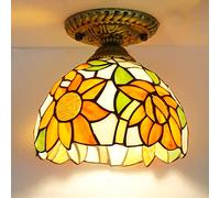 LXYST Ceiling Light Fixture, Stained Glass Semi Flush Mount Lamp,Victorian Style Metal Base for Bedroom Kitchen Dining Living Room Hallway,9,5