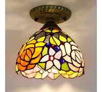 LXYST Ceiling Light Fixture, Stained Glass Semi Flush Mount Lamp,Victorian Style Metal Base for Bedroom Kitchen Dining Living Room Hallway,9,27