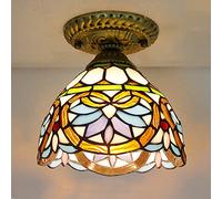 LXYST Ceiling Light Fixture, Stained Glass Semi Flush Mount Lamp,Victorian Style Metal Base for Bedroom Kitchen Dining Living Room Hallway,9,16